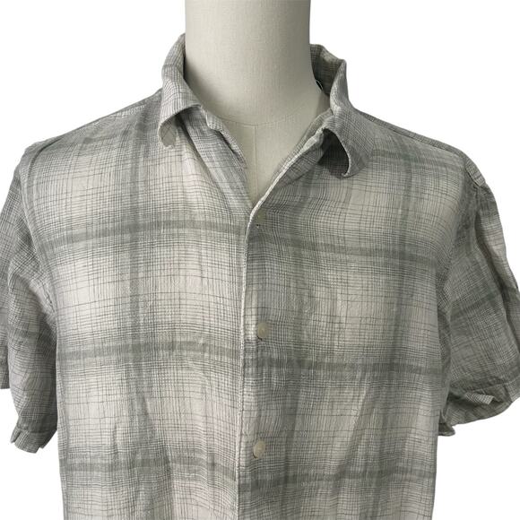 Haggar | Men's Green Cream Plaid Beachy Summer Washable Linen Shirt Sz L - Picture 1 of 4